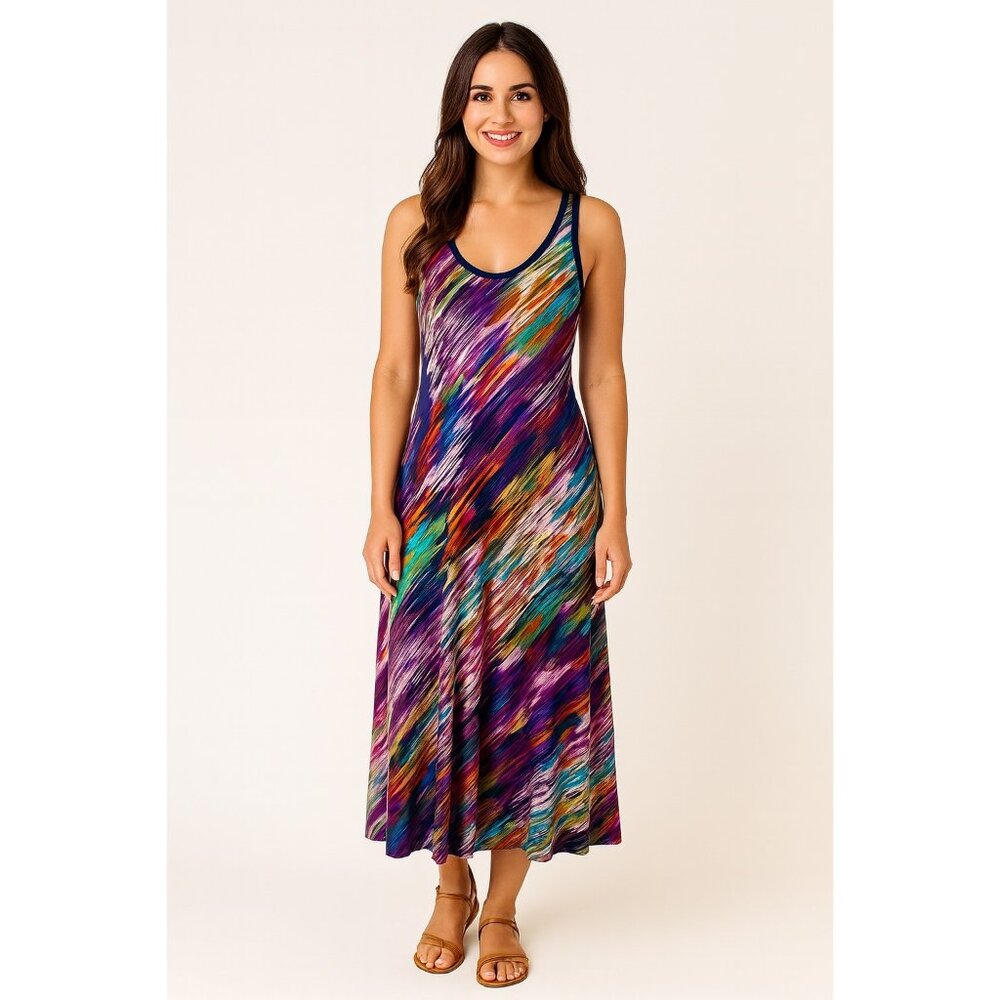 Calvin Klein Maxi Dress Multicolor Watercolor Stretch Jersey Size 8